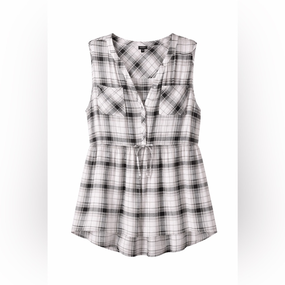 Torrid 4 Sleeveless Plaid Drawstring Peplum Top - Black & White